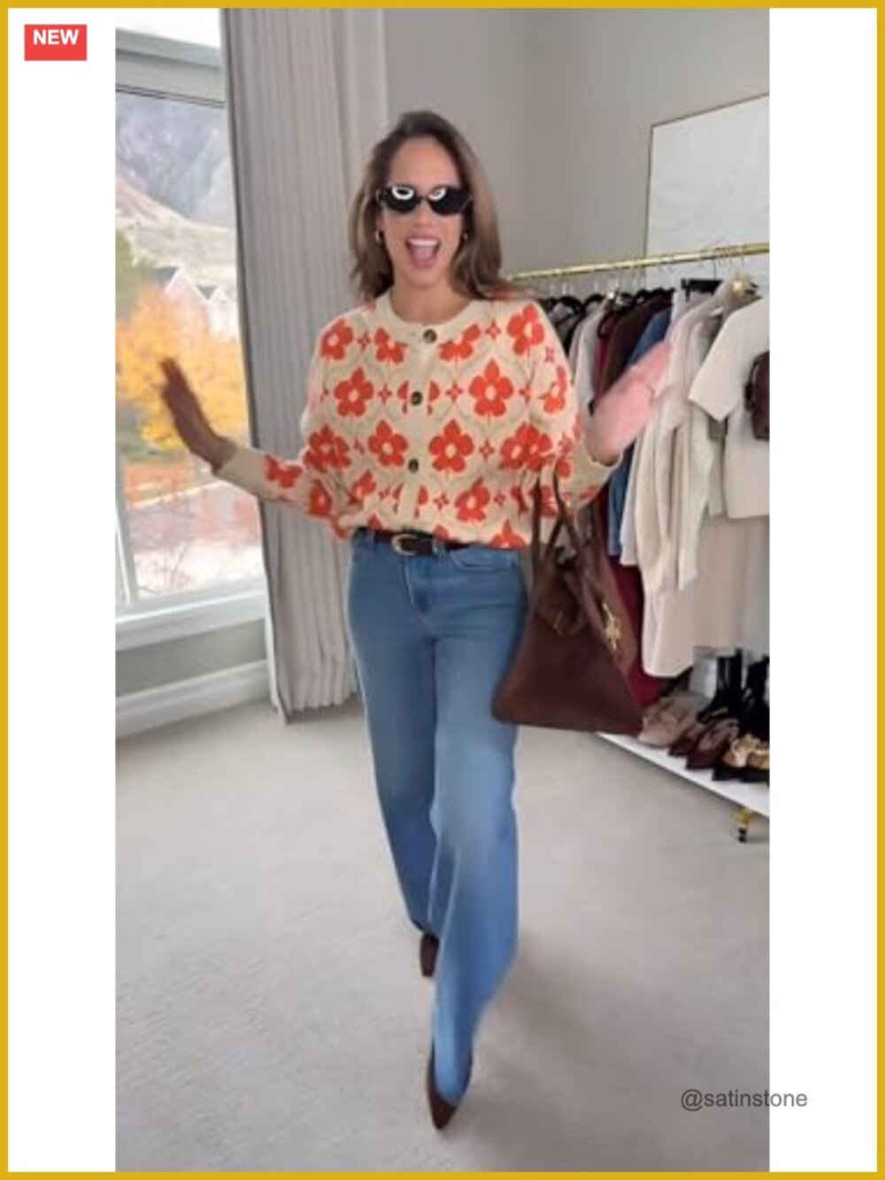 Womens Floral Cardigan Long Sleeve Open Front Knit Sweater Button Down Retro - Picture 2 of 6